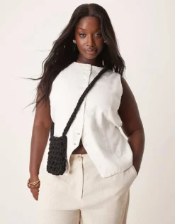 Glamorous Crochet Crossbody Phone Bag In Black For Women