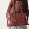 Glamorous Shoulder Tote Bag In Burgundy Patent For Women
