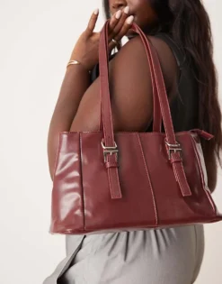 Glamorous Shoulder Tote Bag In Burgundy Patent For Women