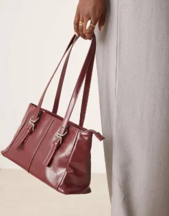 Glamorous Shoulder Tote Bag In Burgundy Patent For Women -Glamorous Shop 207296888 3