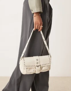 Glamorous Studded Pocket Detail 90s Shoulder Bag In Cream For Women -Glamorous Shop 207296908 1 cream 1