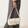 Glamorous Studded Pocket Detail 90s Shoulder Bag In Cream For Women