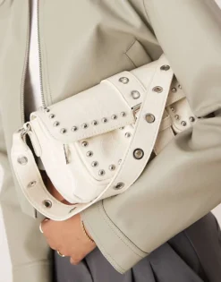 Glamorous Studded Pocket Detail 90s Shoulder Bag In Cream For Women -Glamorous Shop 207296908 3