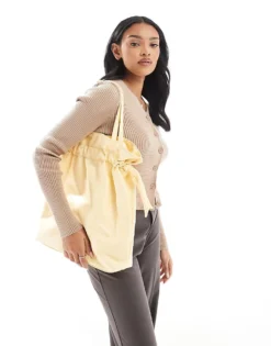 Glamorous Rouched Detail Tote Bag In Pale Yellow For Women -Glamorous Shop 207296926 1 yellow 1