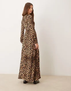 Glamorous V Neck Wrap Style Long Sleeve Maxi Dress In Leopard Print For Women -Glamorous Shop 207382230 3
