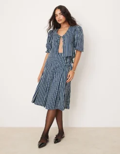 Glamorous Midaxi Kilt With Side Ties In Green Stripe Co-ord For Women Multi