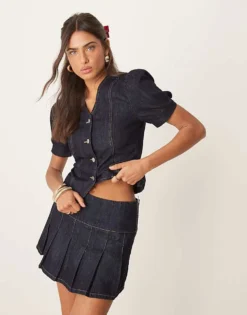 Glamorous Pleated Mini Skirt In Indigo Denim Co-ord For Women Navy -Glamorous Shop 207382285 3