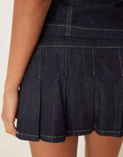 Glamorous Pleated Mini Skirt In Indigo Denim Co-ord For Women Navy -Glamorous Shop 207382285 4