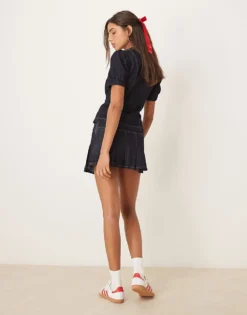 Glamorous Pleated Mini Skirt In Indigo Denim Co-ord For Women Navy -Glamorous Shop 207382285 5