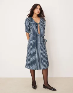 Glamorous Volume Sleeve Blouse With Tie Front In Green Stripe Co-ord For Women Multi -Glamorous Shop 207382394 3