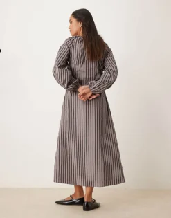 Glamorous Tie Front Volume Sleeve Maxi Smock Dress In Grey Black Stripe For Women -Glamorous Shop 207382431 3