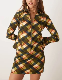 Glamorous Low Rise Mini Skirt In Red Khaki Tartan Co-ord For Women -Glamorous Shop 207382515 3