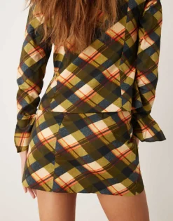 Glamorous Low Rise Mini Skirt In Red Khaki Tartan Co-ord For Women -Glamorous Shop 207382515 4