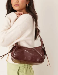 Glamorous Pocket Detail Shoulder Bag In Dark Brown For Women