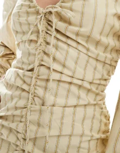 Glamorous Gathered Front Mini-dress In Straw Gold Stripe For Women -Glamorous Shop 207475977 3