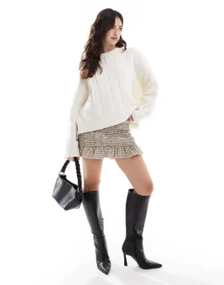 Glamorous Shirred Mini-skirt In Beige Black Check For Women -Glamorous Shop 207476013 3