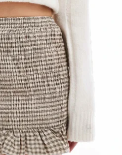 Glamorous Shirred Mini-skirt In Beige Black Check For Women -Glamorous Shop 207476013 4