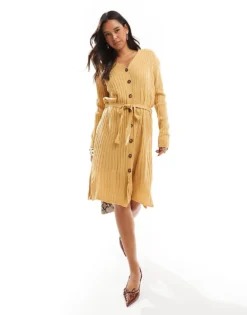 Glamorous Button-front Cardigan Midi-dress In Camel For Women -Glamorous Shop 207476019 1 camel 1