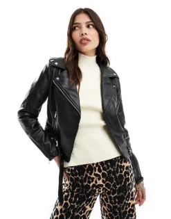 Glamorous Aviator Jacket In Black Pu For Women -Glamorous Shop 207476061 1 blackpu 1