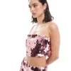 Glamorous Strappy Crop-top In Rose Large Sequin For Women