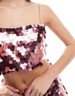 Glamorous Strappy Crop-top In Rose Large Sequin For Women -Glamorous Shop 207476073 3