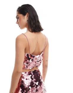 Glamorous Strappy Crop-top In Rose Large Sequin For Women -Glamorous Shop 207476073 4