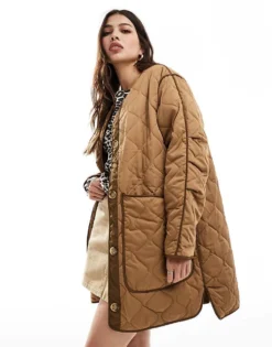 Glamorous Quilted Coat In Brown Dark Brown For Women