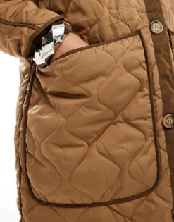 Glamorous Quilted Coat In Brown Dark Brown For Women -Glamorous Shop 207476091 3