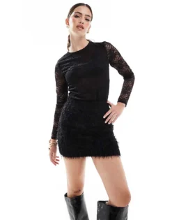 Glamorous Knitted Fluffy Mini Skirt In Black For Women