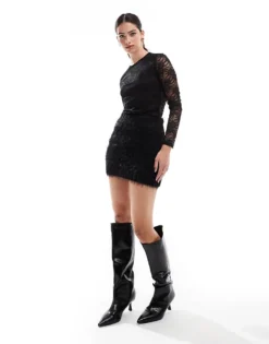 Glamorous Knitted Fluffy Mini Skirt In Black For Women -Glamorous Shop 207476097 3