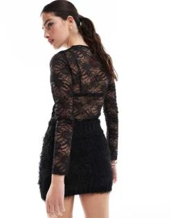 Glamorous Knitted Fluffy Mini Skirt In Black For Women -Glamorous Shop 207476097 4