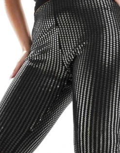 Glamorous Flared Low-rise Trousers In Black Pewter Sequin For Women -Glamorous Shop 207476115 3