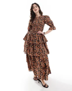 Glamorous Tiered Maxi-dress In Burnt Orange Daisy For Women -Glamorous Shop 207476121 3