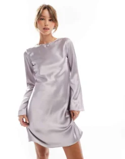 Glamorous Flared-sleeve Mini-dress In Lilac Ash Sateen For Women -Glamorous Shop 207476161 1 lilacashsateen 1