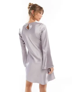 Glamorous Flared-sleeve Mini-dress In Lilac Ash Sateen For Women -Glamorous Shop 207476161 4