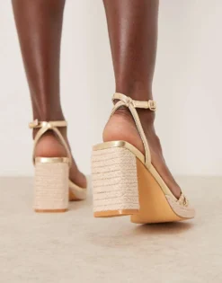 Glamorous Braided Espdrille Heeled Sandals In Gold For Women -Glamorous Shop 207530349 4