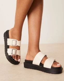 Glamorous Double Strap Footbed Sandals In Off White For Women -Glamorous Shop 207530365 1 offwhite 1