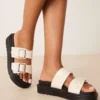 Glamorous Double Strap Footbed Sandals In Off White For Women