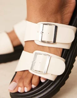 Glamorous Double Strap Footbed Sandals In Off White For Women -Glamorous Shop 207530365 4