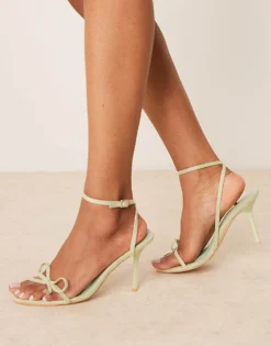 Glamorous Bow Heeled Sandals In Sage Green For Women Sage Green Micro