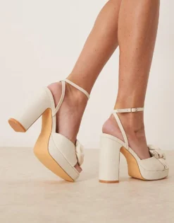 Glamorous Platform Heeled Sandals With Flower In Linen For Women -Glamorous Shop 207530397 4