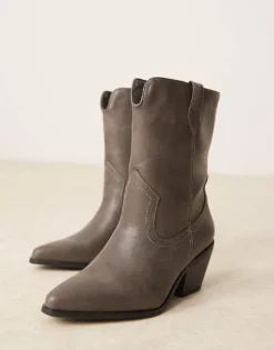 Glamorous Western Ankle Boots In Washed Grey For Women -Glamorous Shop 207530460 4