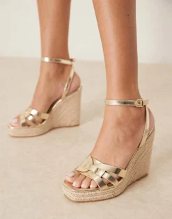 Glamorous Espadilles Wedge Heeled Sandals In Gold For Women -Glamorous Shop 207530468 1 gold 1