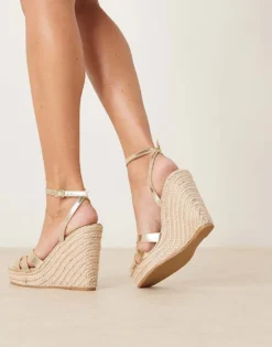 Glamorous Espadilles Wedge Heeled Sandals In Gold For Women -Glamorous Shop 207530468 4
