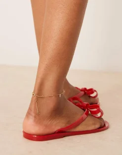 Glamorous Bow Flip Flops In Red For Women -Glamorous Shop 207530516 3