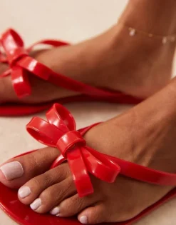 Glamorous Bow Flip Flops In Red For Women -Glamorous Shop 207530516 4