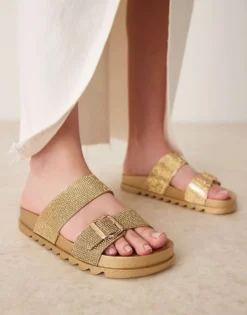 Glamorous Rhinestone Strap Slides In Gold For Women -Glamorous Shop 207530524 4