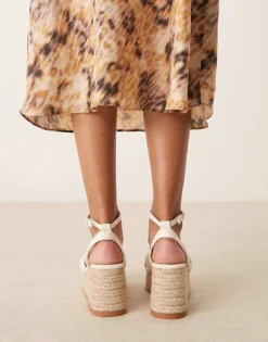 Glamorous Espadilles Platform Heeled Sandals In Beige Crochet For Women -Glamorous Shop 207530548 3