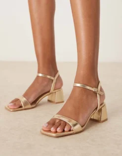 Glamorous Low Block Heeled Sandals In Gold For Women