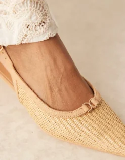Glamorous Slingback Low Heeled Shoes In Natural Raffia For Women -Glamorous Shop 207532022 4